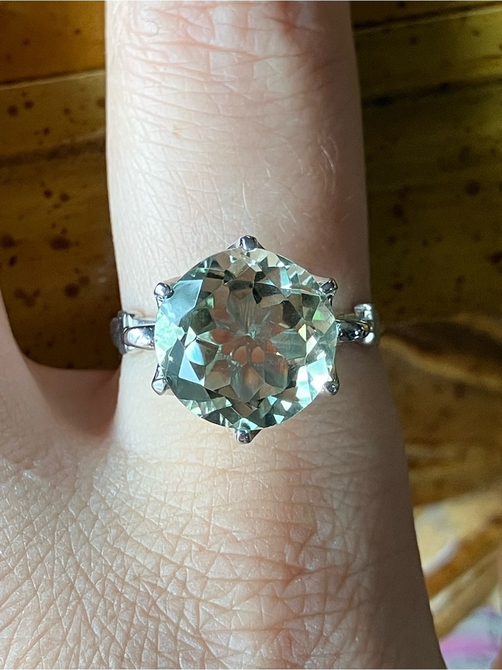 Natural Prasiolite Green Amethyst Sterling Silver Ring Size 9